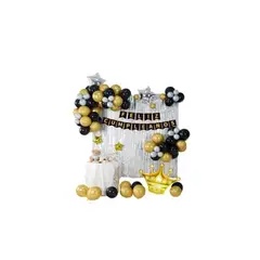GENERICO - Set De Globos Feliz Cumpleaños Dorado y Negro 68pcs