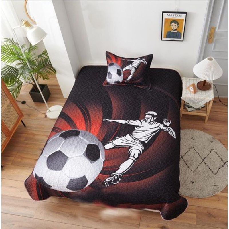 GENERICO - CUBRECAMA DE VERANO QUILT 3D DE 1.5 PLAZA DISEÑO JUGADOR DE FUTBOL WYM