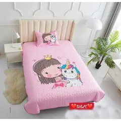 GENERICO - CUBRECAMA DE VERANO QUILT 3D DE 15PLAZA DISEÑO PRINCESA UNICORNIO WYM