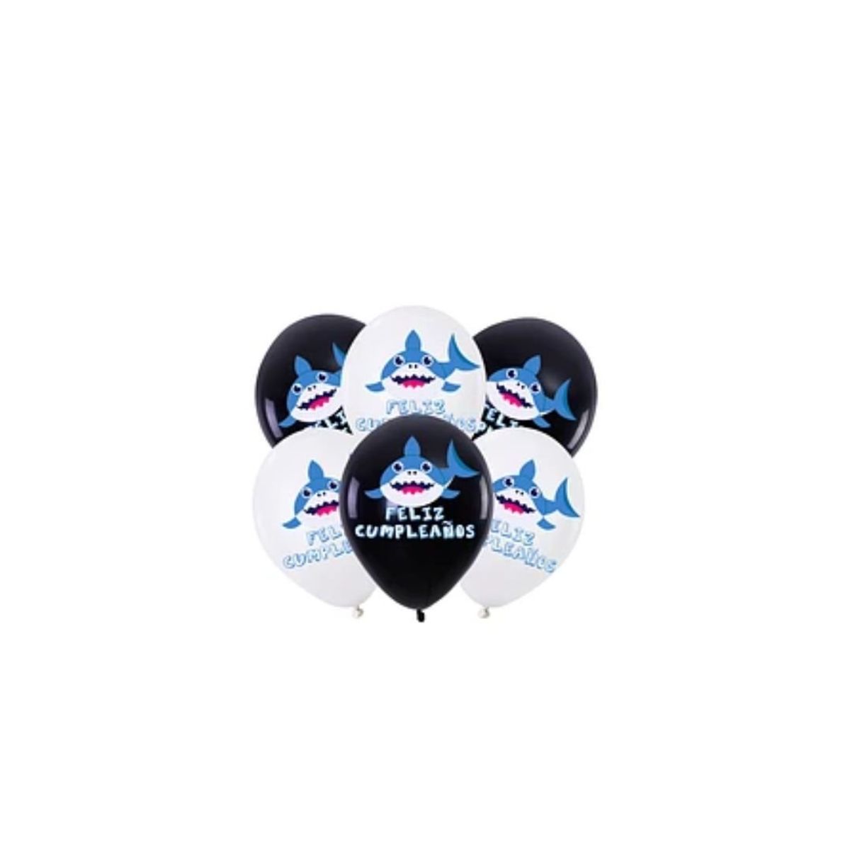 GENERICO - Set De Globos De Latex Tiburon Feliz Cumpleaños 6 pcs