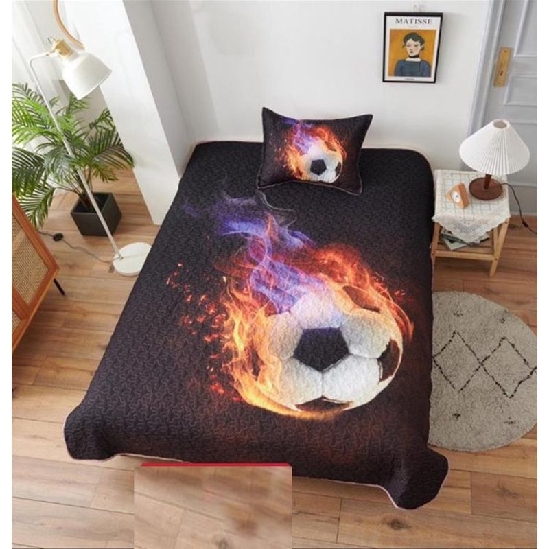 GENERICO - CUBRECAMA DE VERANO QUILT 3D DE 1.5 PLAZA DISEÑO BALON FUEGO WYM