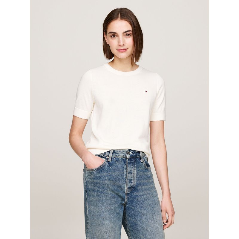 TOMMY HILFIGER - Sweater Solid Con Logo Blanco Tommy Hilfiger