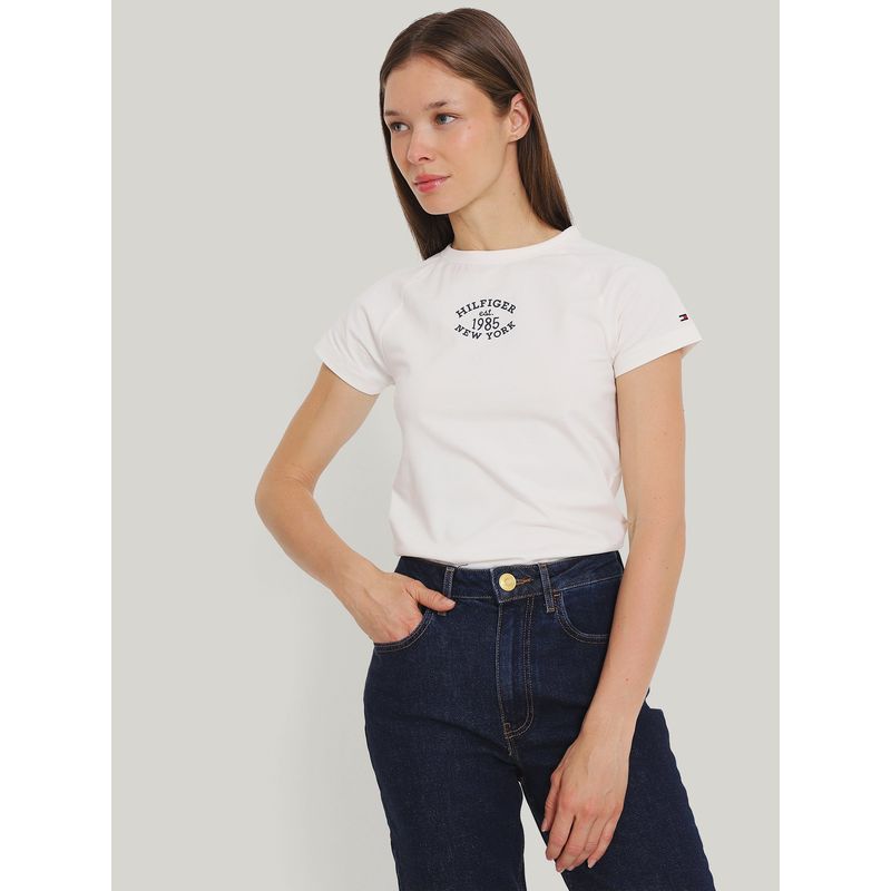 TOMMY HILFIGER - Polera Varsity Slim Fit Blanco Tommy Hilfiger