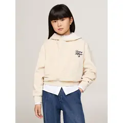 TOMMY HILFIGER - Polerón Hoodie De Niña Con Logo Script Beige