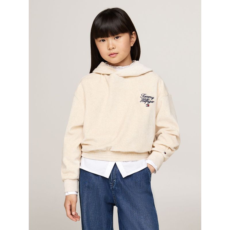 TOMMY HILFIGER - Polerón Hoodie De Niña Con Logo Script Beige Tommy Hilfiger