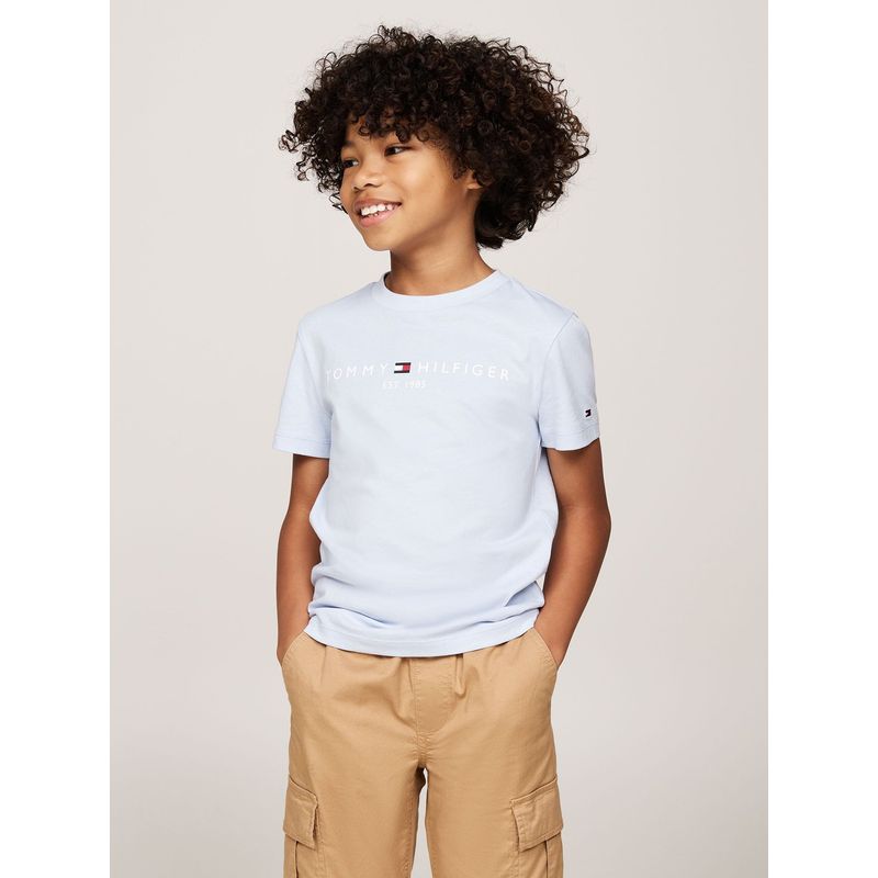 TOMMY HILFIGER - Polera De Niño Essential Con Logo Celeste Tommy Hilfiger