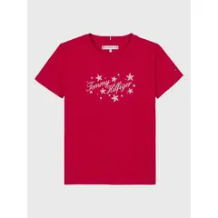 TOMMY HILFIGER - Polera De Niña Con Logo Script Rojo Tommy Hilfiger_.
