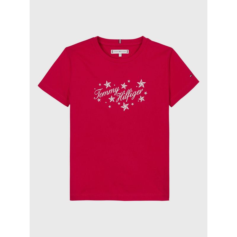 TOMMY HILFIGER - Polera De Niña Con Logo Script Rojo Tommy Hilfiger_.