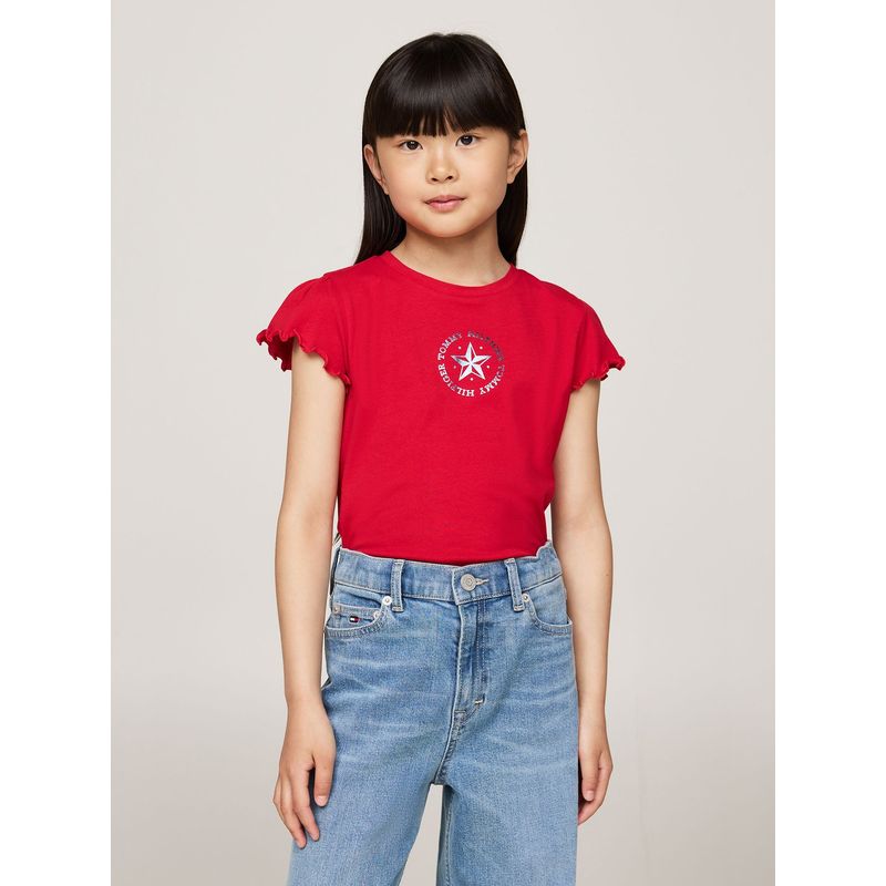 TOMMY HILFIGER - Polera De Niña Con Logo Metálico Rojo Tommy Hilfiger