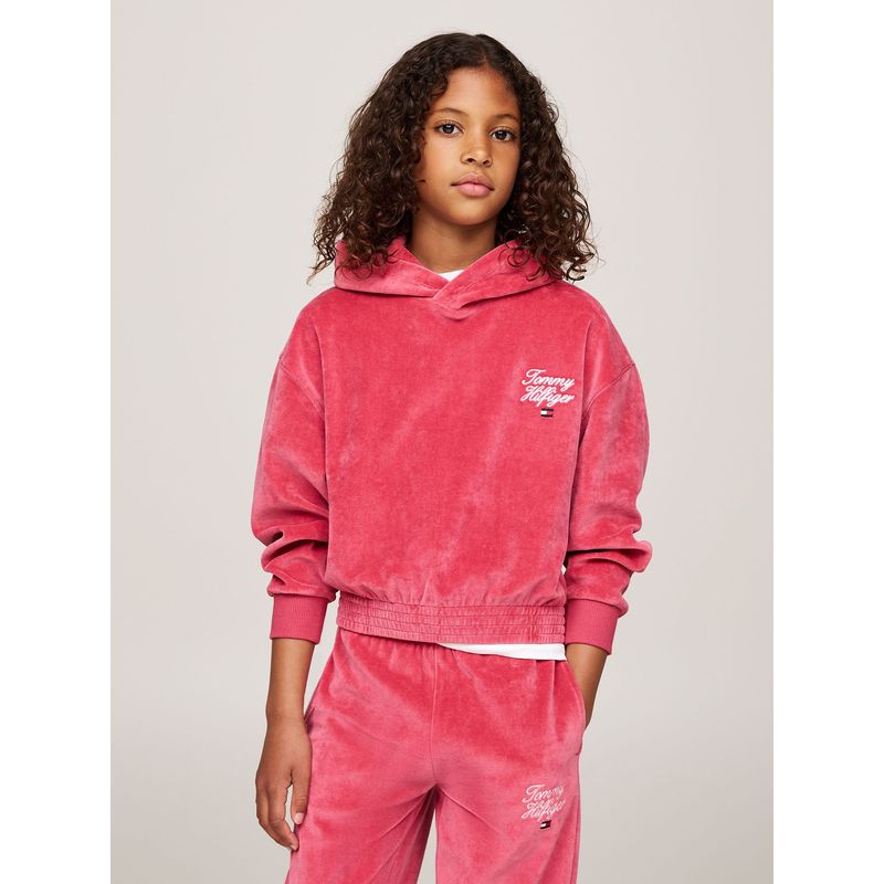 TOMMY HILFIGER - Polerón Hoodie De Niña Con Logo Script Rosado Tommy Hilfiger.