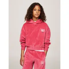 TOMMY HILFIGER - Polerón Hoodie De Niña Con Logo Script Rosado Tommy Hilfiger.