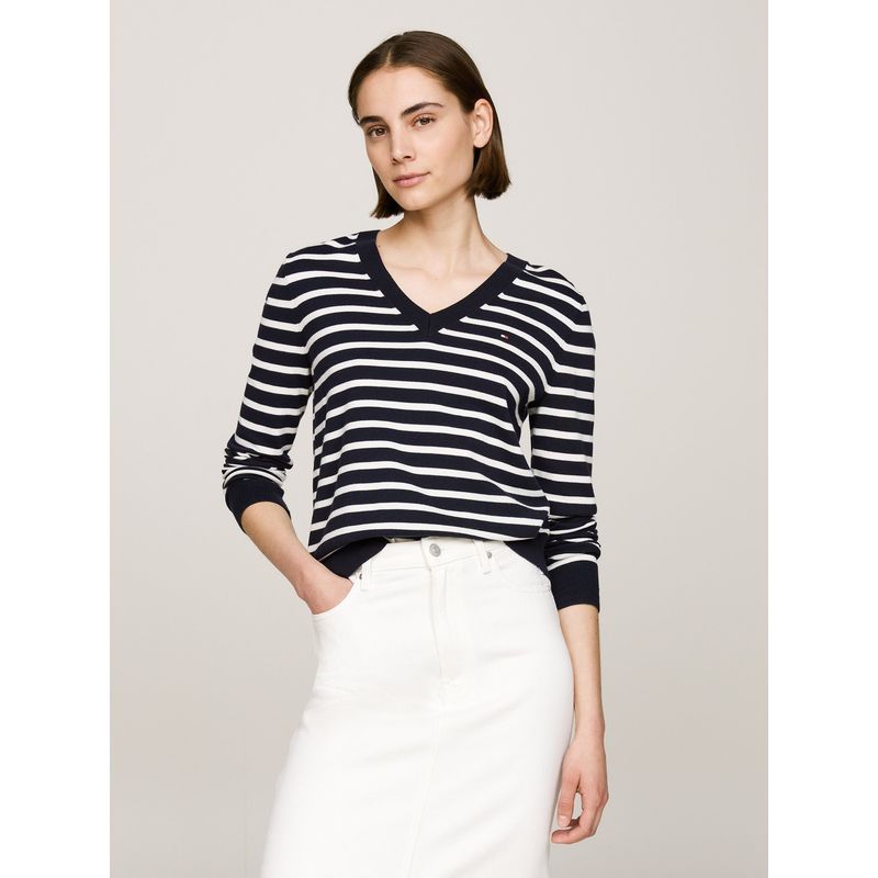 TOMMY HILFIGER - Sweater Solid Con Cuello En V Azul Tommy Hilfiger
