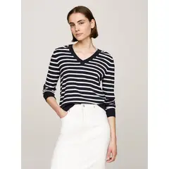 TOMMY HILFIGER - Sweater Solid Con Cuello En V Azul