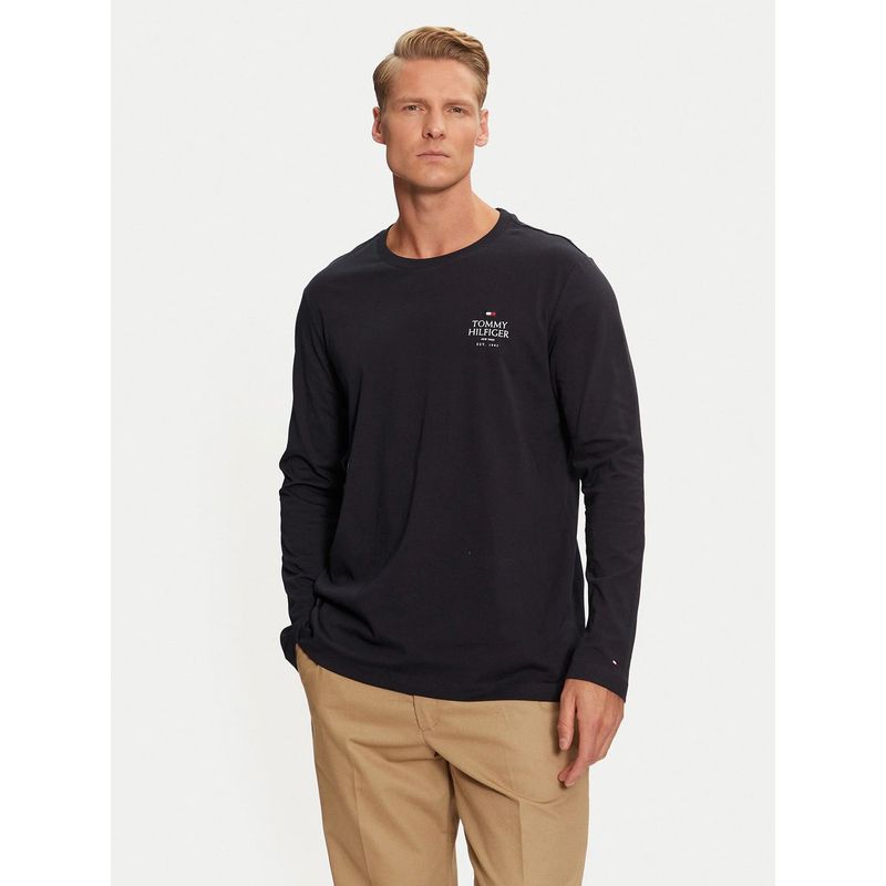 TOMMY HILFIGER - Polera Solid Con Logo Azul Tommy Hilfiger