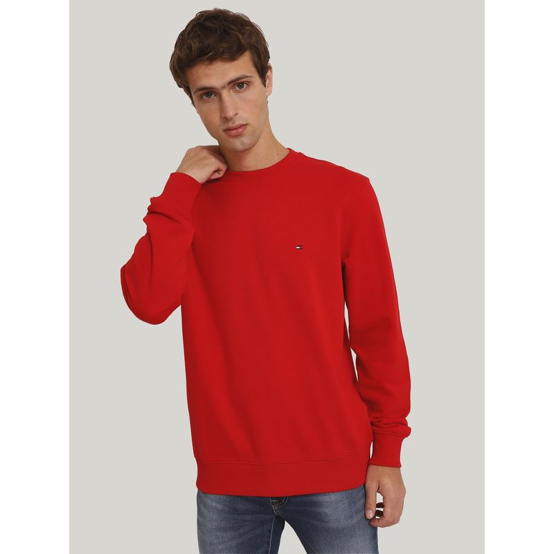 TOMMY HILFIGER - Polerón Solid Con Cuello Redondo Rojo Tommy Hilfiger