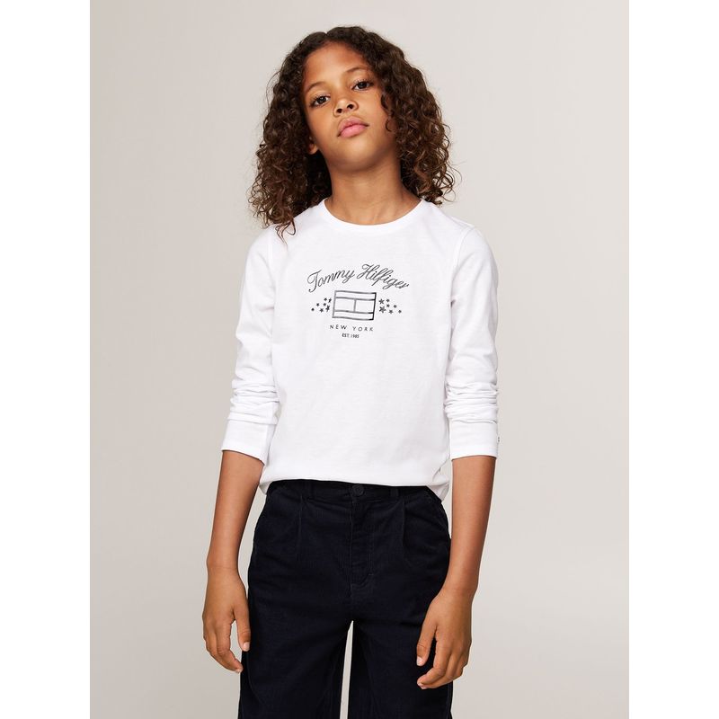 TOMMY HILFIGER - Polera De Niña Con Logo Gráfico Blanco Tommy Hilfiger