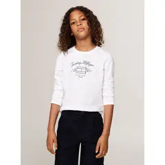 TOMMY HILFIGER - Polera De Niña Con Logo Gráfico Blanco