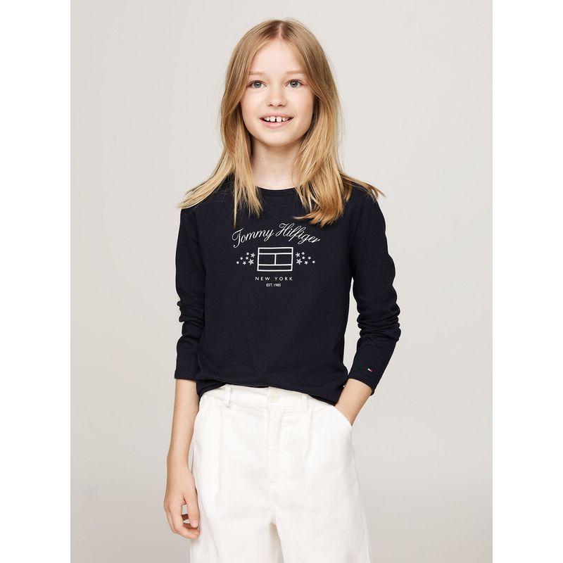 TOMMY HILFIGER - Polera De Niña Con Logo Gráfico Azul Tommy Hilfiger