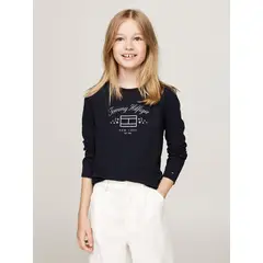 TOMMY HILFIGER - Polera De Niña Con Logo Gráfico Azul