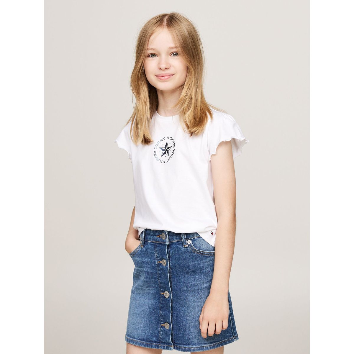 TOMMY HILFIGER - Polera De Niña Con Logo Metálico Blanco Tommy Hilfiger