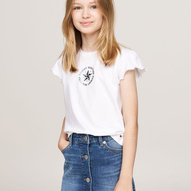 TOMMY HILFIGER - Polera De Niña Con Logo Metálico Blanco Tommy Hilfiger