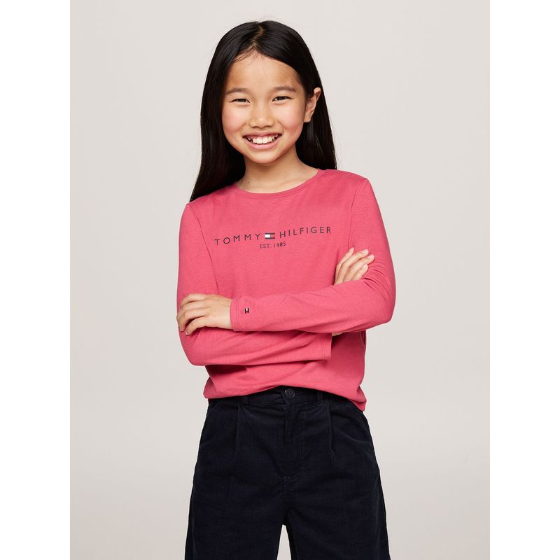 TOMMY HILFIGER - Polera De Niña Essential Cotton Rosado Tommy Hilfiger