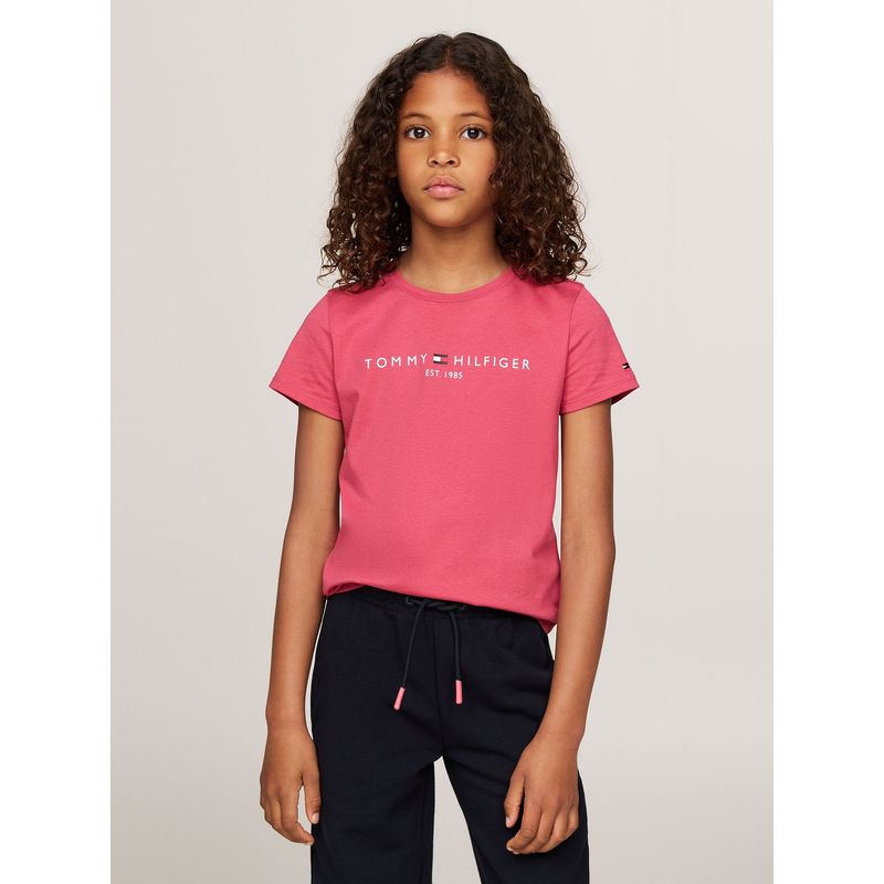 TOMMY HILFIGER - Polera De Niña Essential Organic Cotton Rosado Tommy Hilfiger