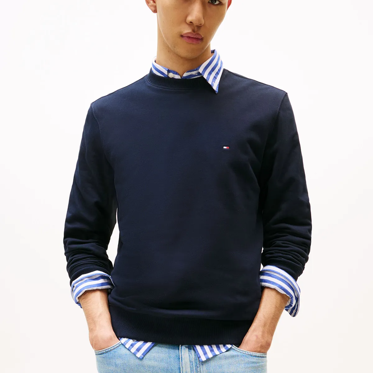 TOMMY HILFIGER - Polerón Solid Con Cuello Redondo Azul Tommy Hilfiger