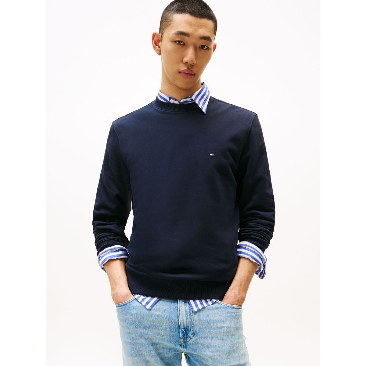 TOMMY HILFIGER - Polerón Solid Con Cuello Redondo Azul Tommy Hilfiger