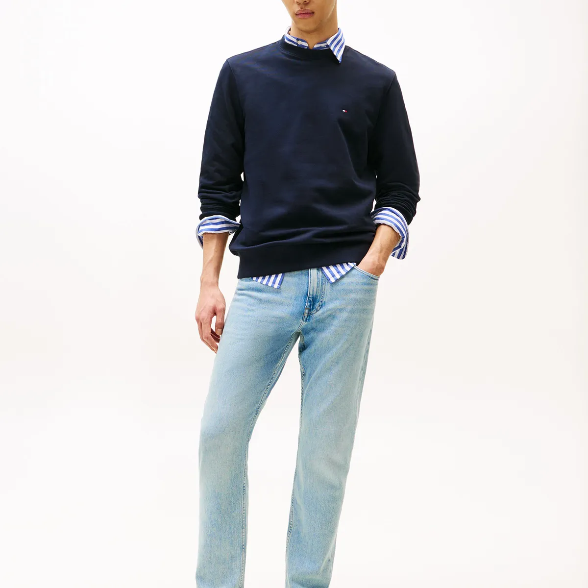 TOMMY HILFIGER - Polerón Solid Con Cuello Redondo Azul Tommy Hilfiger