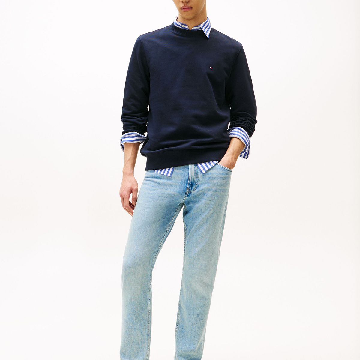 TOMMY HILFIGER - Polerón Solid Con Cuello Redondo Azul Tommy Hilfiger