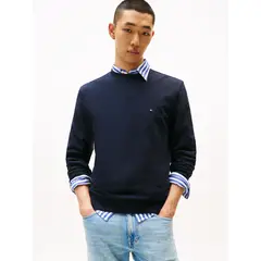 TOMMY HILFIGER - Polerón Solid Con Cuello Redondo Azul
