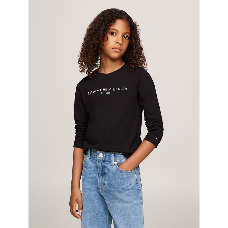 TOMMY HILFIGER - Polera De Niña Essential Cotton Negro Tommy Hilfiger