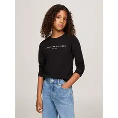 TOMMY HILFIGER - Polera De Niña Essential Cotton Negro