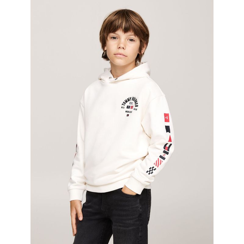 TOMMY HILFIGER - Polerón Hoodie De Niño Con Logo Gráfico Blanco Tommy Hilfiger