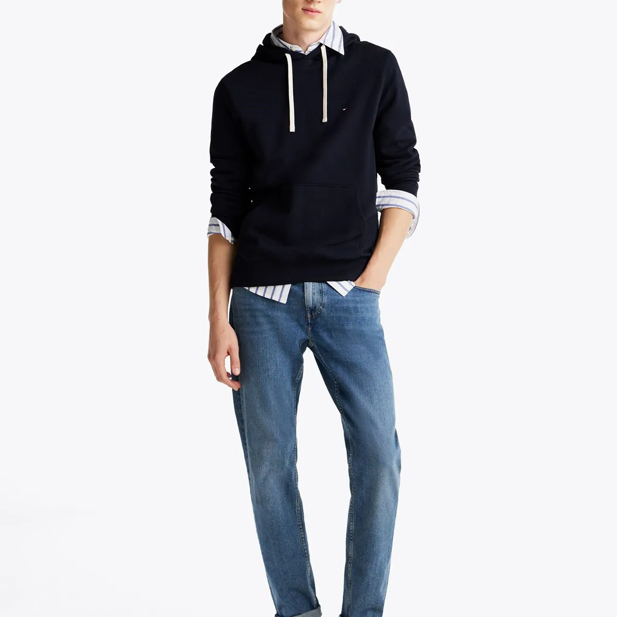 TOMMY HILFIGER - Polerón Hoodie Con Logo Bordado Azul Tommy Hilfiger