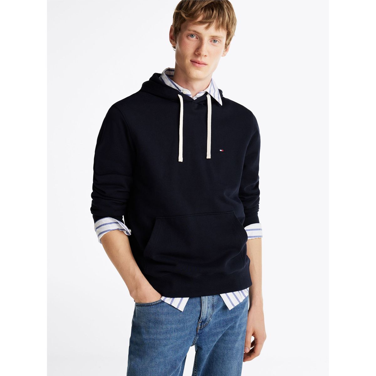 TOMMY HILFIGER - Polerón Hoodie Con Logo Bordado Azul Tommy Hilfiger