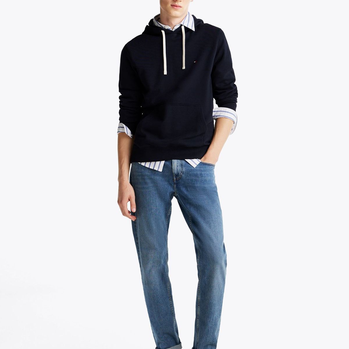 TOMMY HILFIGER - Polerón Hoodie Con Logo Bordado Azul Tommy Hilfiger