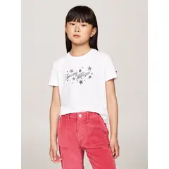 TOMMY HILFIGER - Polera De Niña Con Logo Script Blanco