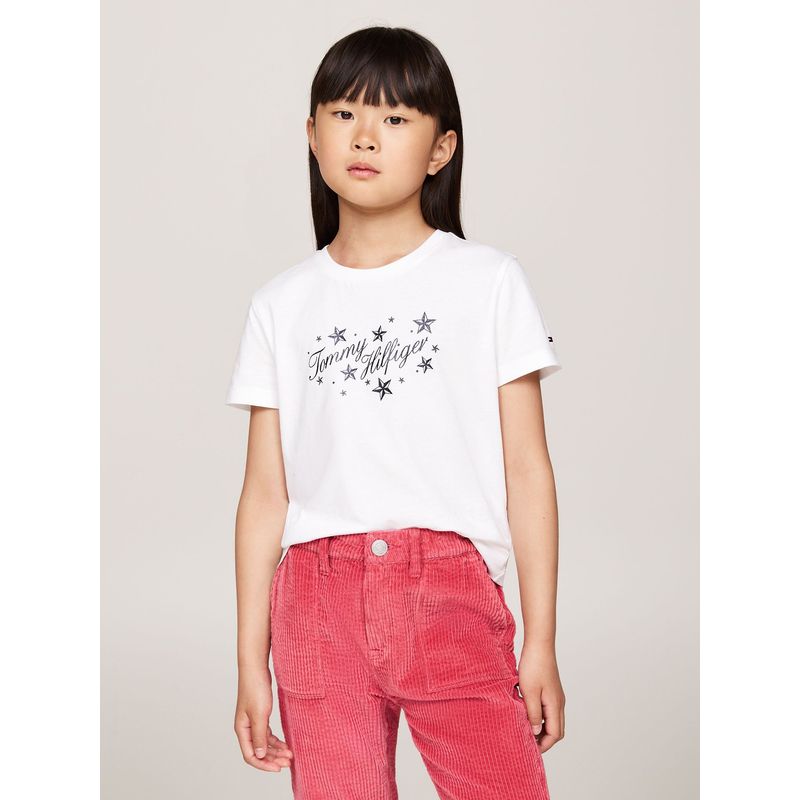 TOMMY HILFIGER - Polera De Niña Con Logo Script Blanco Tommy Hilfiger