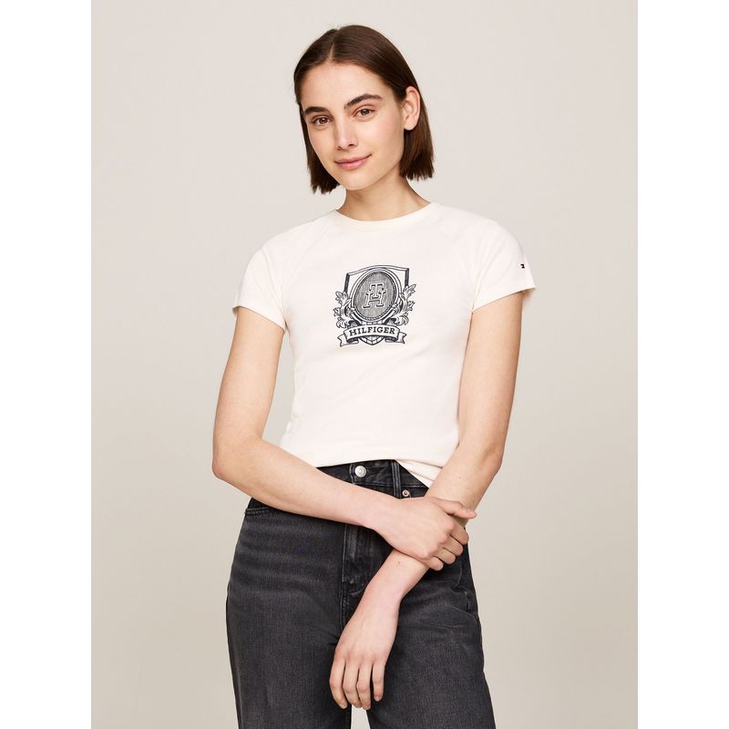 TOMMY HILFIGER - Polera Con Logo De Corte Slim Blanco Tommy Hilfiger