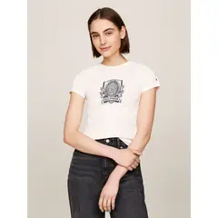 TOMMY HILFIGER - Polera Con Logo De Corte Slim Blanco