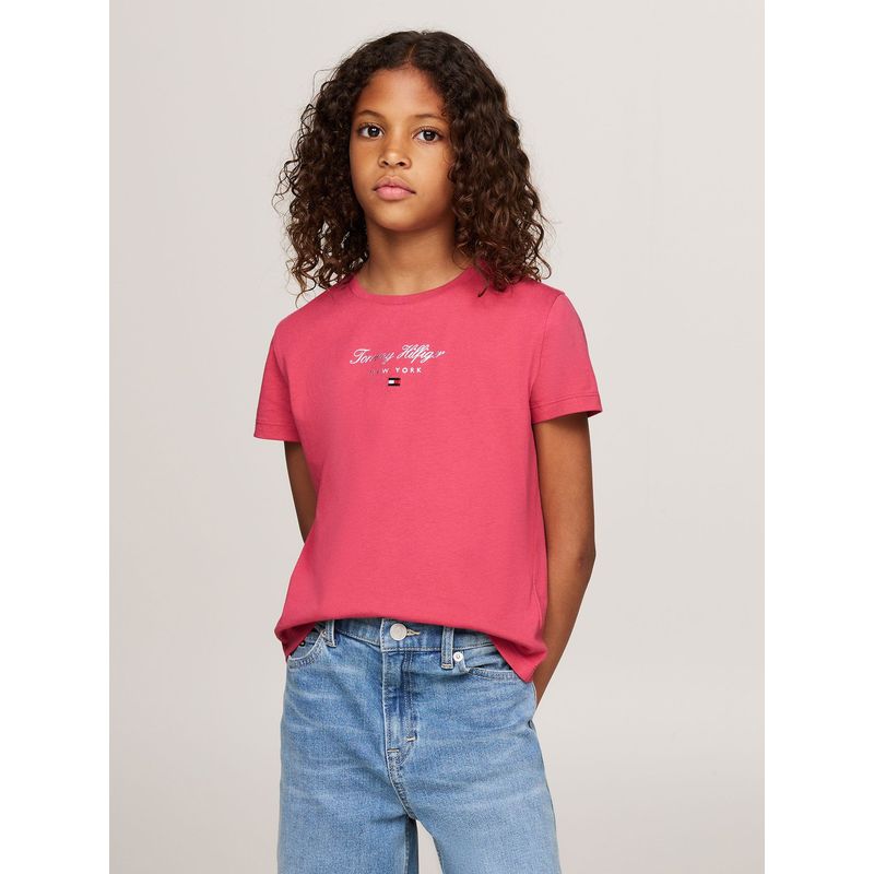 TOMMY HILFIGER - Polera De Niña Con Logo Nyc Rosado Tommy Hilfiger