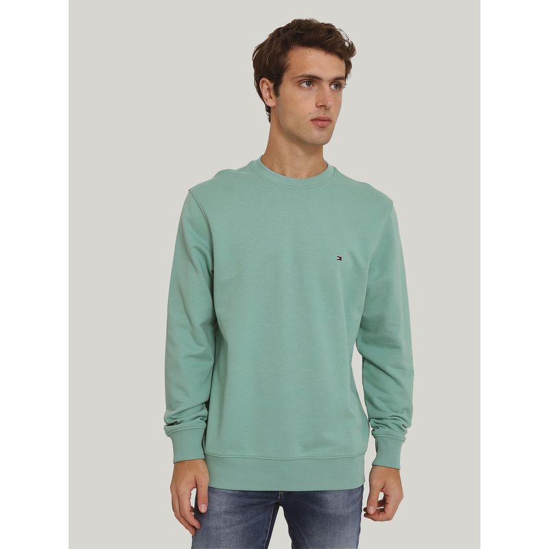 TOMMY HILFIGER - Polerón Solid Con Cuello Redondo Verde Tommy Hilfiger.