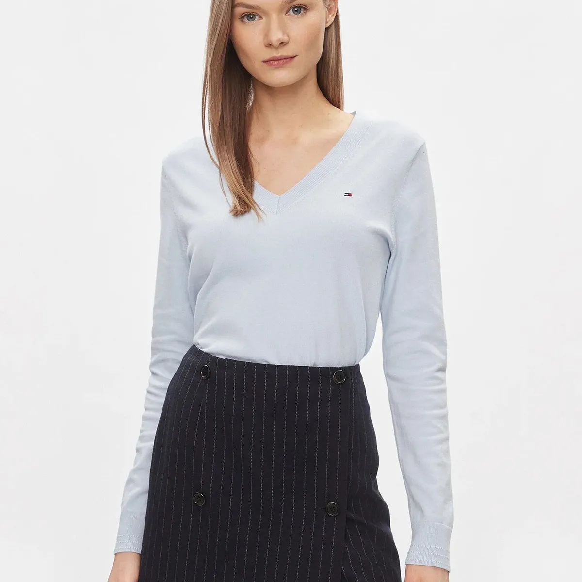 TOMMY HILFIGER - Sweater Solid V-Neck Celeste Tommy Hilfiger