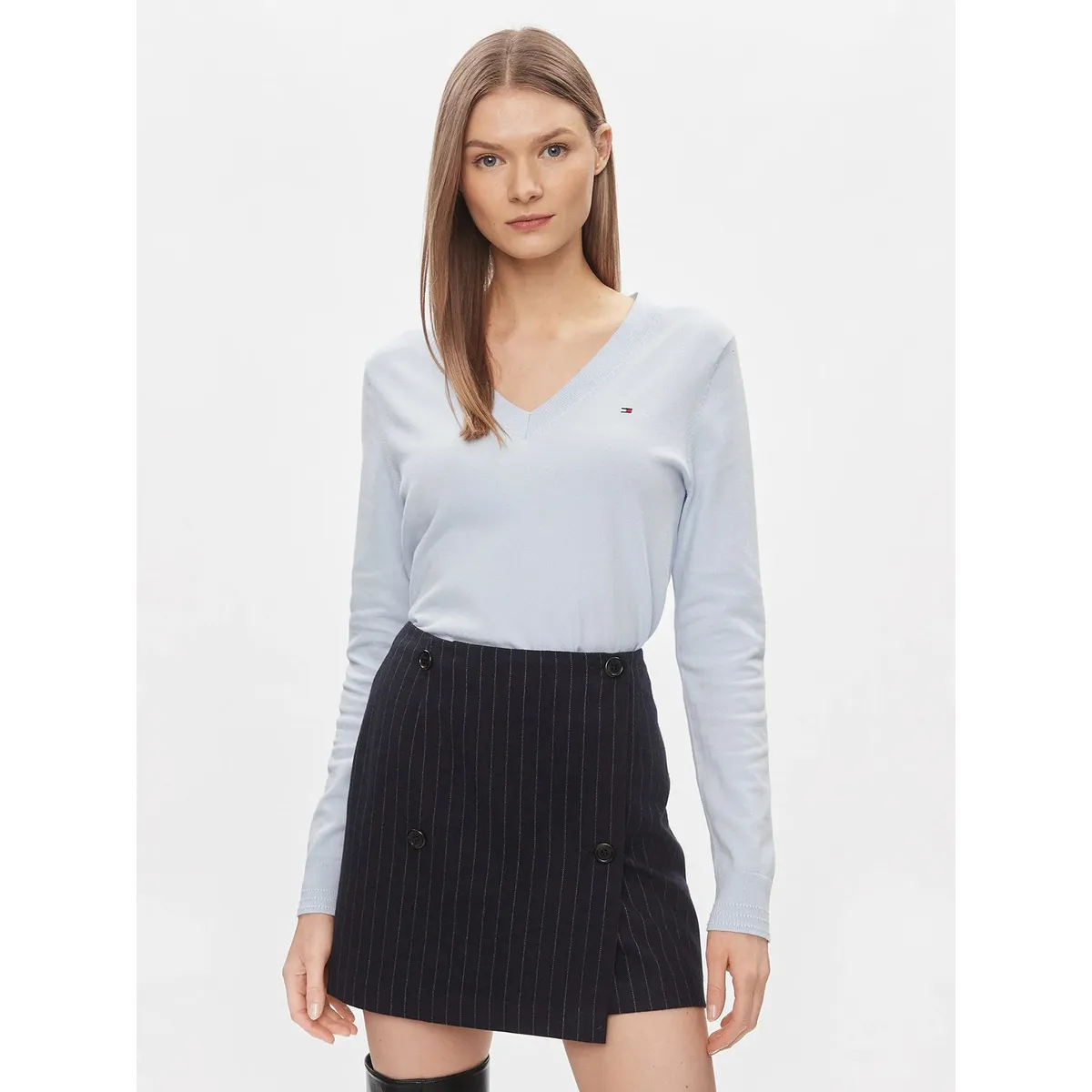 TOMMY HILFIGER - Sweater Solid V-Neck Celeste Tommy Hilfiger