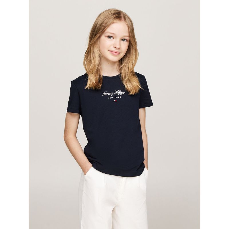 TOMMY HILFIGER - Polera De Niña Con Logo Nyc Azul Tommy Hilfiger