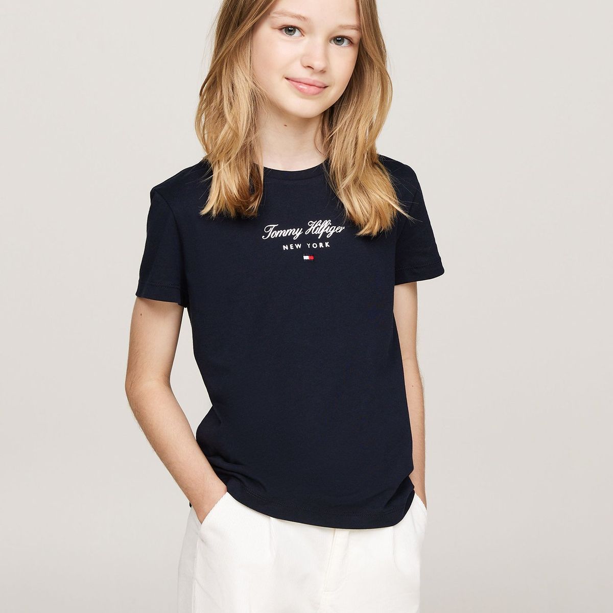 TOMMY HILFIGER - Polera De Niña Con Logo Nyc Azul Tommy Hilfiger