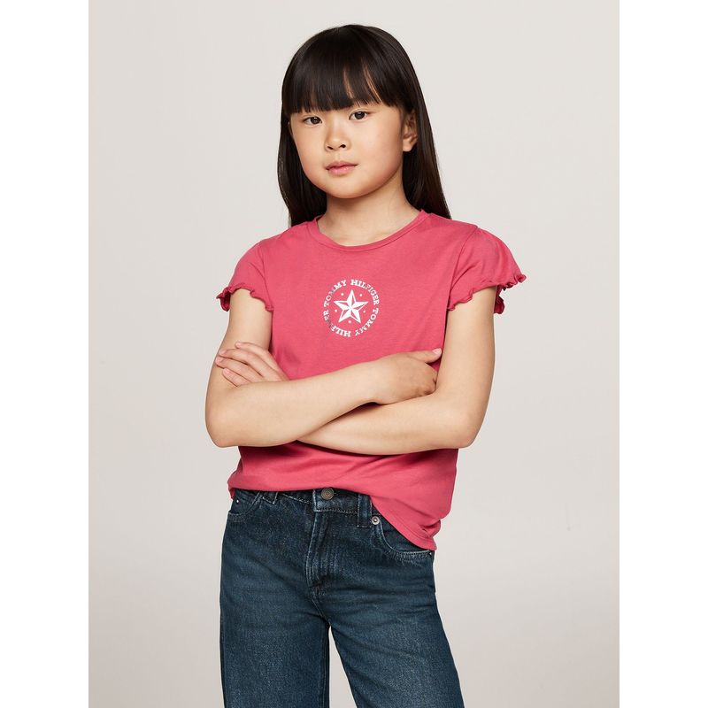 TOMMY HILFIGER - Polera De Niña Con Logo Metálico Rosado Tommy Hilfiger