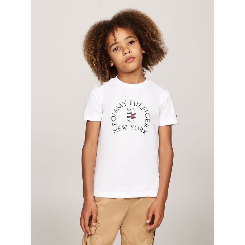 TOMMY HILFIGER - Polera De Niño Con Logo Náutico Blanco Tommy Hilfiger